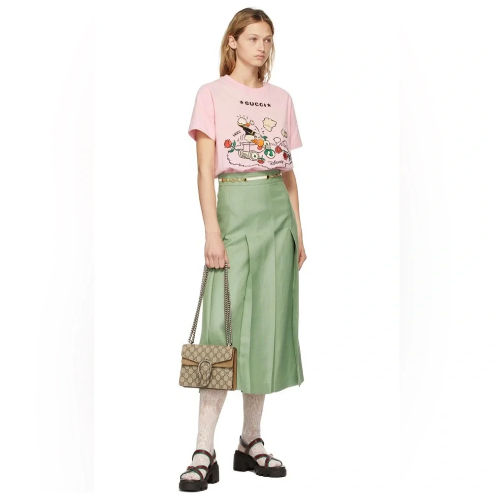 Gucci Green Viscose & Linen Pleated Skirt pre-owned size S - Picture 1 of 11